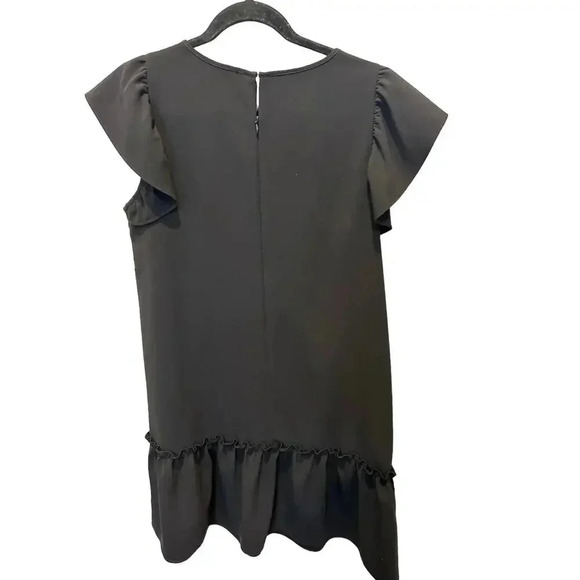 Ann Taylor LOFT Women Black Short Sleeve Crew Neck Back Zip Ruffle Dress Size M - Picture 5 of 7